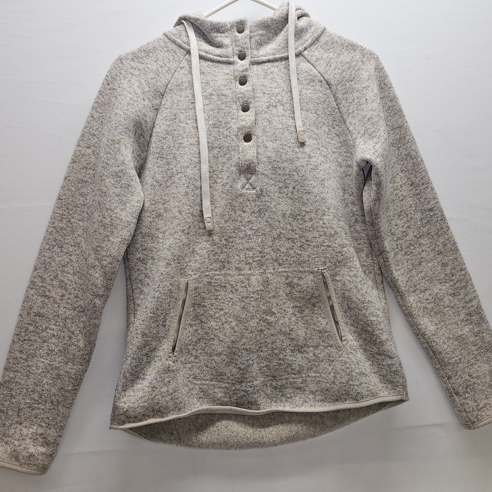 Thread & Supply Size Medium Cream Heather Button-Neck Hoodie Sweater‎